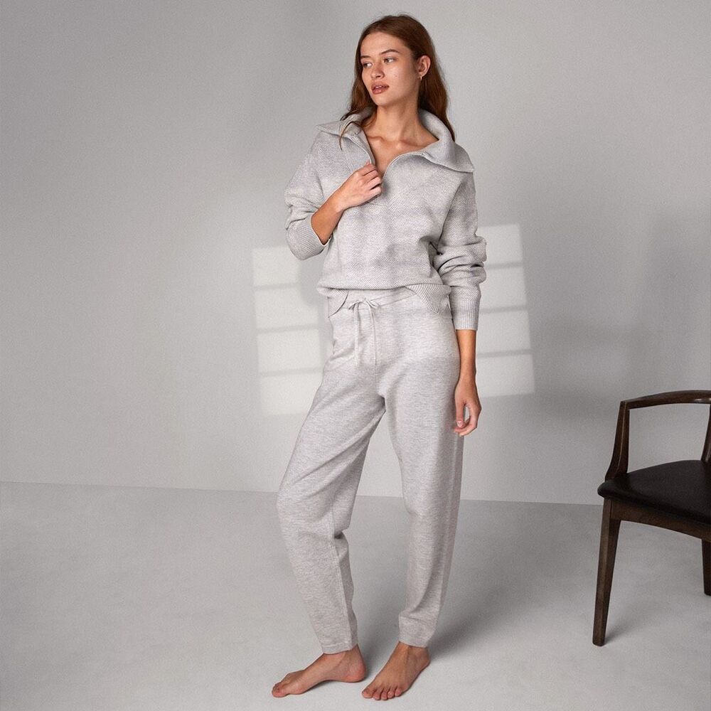✨Lunya Cottonsilk™ Collared Half Zip Mellow Heather Grey Sz Large Sweater✨